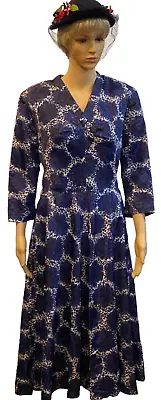 Vintage L’Aiglon 18 Blue V Neck 3/4 Sleeve Midi Flare Late 50’s Dress BEAUTIFUL • $39.99