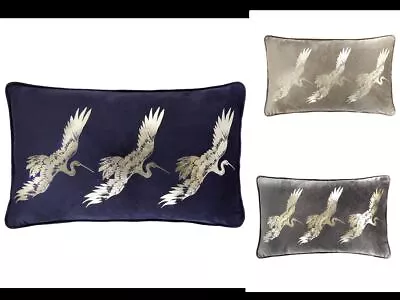 Laurence Llewelyn Bowen Qing Crane Foil Print Plain Soft Velvet Filled Cushion • £12.78