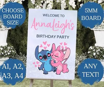 Personalised Stitch & Angel Printed Foam Board Event Sign BIRTHDAY A2 A3 A4 • £14.99