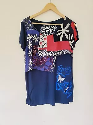 Desigual Size XL Top Pakaian Jadi Wanita Kaos Blue Short Sleeve • $17