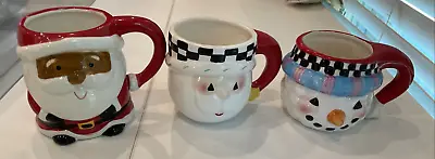 Lot Of 3 Vintage Christmas Santa Mugs Cups Ceramic • $14.50