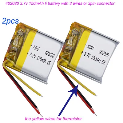 2pcs 3.7V 150mAh 0.555Wh Li Battery Li-ion 402020 NTC 3 Wires JST 3Pin Connector • £7.08