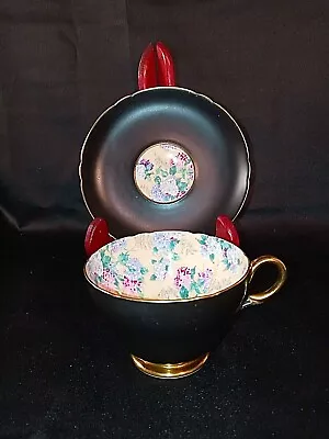 Cup And Saucer Shelley England Countryside Oleander Chintz & Black EUC FREE Ship • $69.95