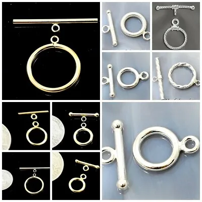 REAL 925 Stamped Sterling Silver 14K Gold Filled Toggle Clasp 9-20mm Finding USA • $6.98