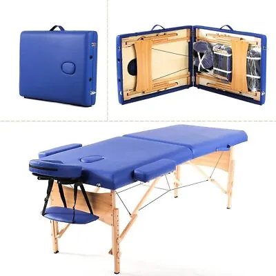 84  L Massage Table 2 Fold Adjustable Portable Spa Salon Bed Tattoo Blue • $75.76