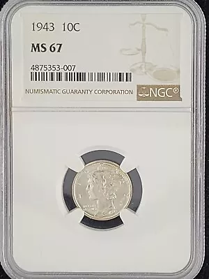 1943 Mercury Dime NGC MS 67 • $85