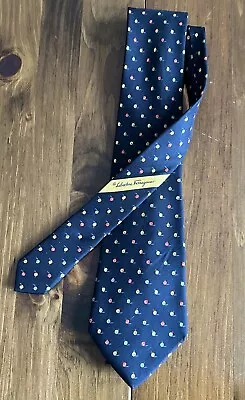 Salvatore Ferragamo Blue With Red Green & Yellow Dots~100% Silk Necktie~Italy • $19.99