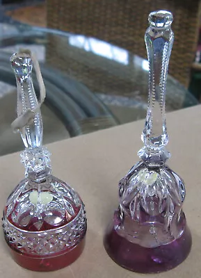 2 Vintage Petite Crystal Glass Bells Ruby Flash And Cranberry Flash • $7.45