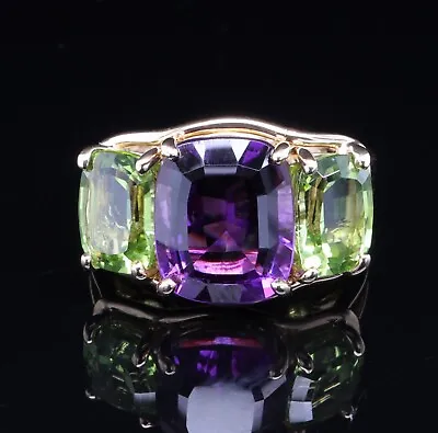 Auth. Verdura Amethyst & Peridot Diamond 18ct Gold Ring Size N1/2 Val $24570 • $10287.97