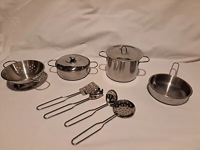 $15.30 • Buy 10 Piece Lot Child's Toy Metal Pots Pans  Utensils Play Set Kitchen Cookware