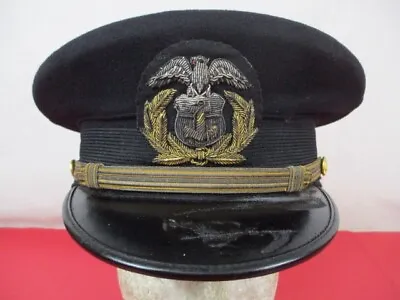 WWII Era US Merchant Marine Officer's Blue Visor Uniform Cap W/Bullion Eagle • $159.99