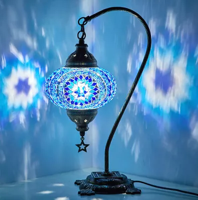 Turkish Moroccan Mosaic Colorful Table Bedside Desk Lamp Light Lampshade Blue • $59.80