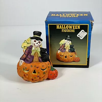 Vintage KMart Hand Painted Halloween Figurine Skeleton Black Cat And Pumpkin • $14.95