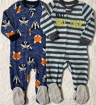 Lot Of 2 - Simple Joys By Carter's Footed Fleece Pajama 2T Animals & Brother • $12.99