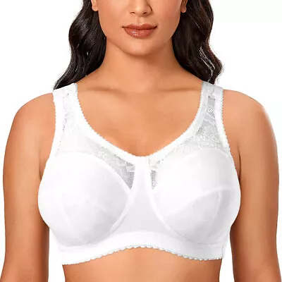 Ladies Plus Size Bra Full Coverage Non Wired Non Padded Soft Cup Lace Brassiere • £10.79