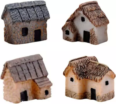 4 Pcs Micro Village Thumbnail House Thatched Huts Miniature Fairy Garden Stone H • $11.37