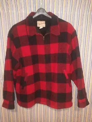 VINTAGE WOOLRICH BUFFALO PLAID WOOL JACKET 2XL -full Zip 2 Pocket Sherpa Lined • $79.99