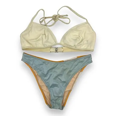 MOSCHINO Vintage 90s Pastel Colour Block Heart Bikini 34 S • $57.92