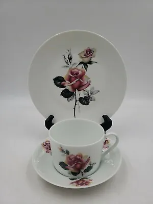 Vtg A. Lanternier Limoges Pink Yellow Flowers 3 Pc Tea Cup Saucer & Plate DK3 • $29.99