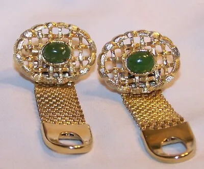 Vintage Jade? Stone Cufflinks-Wrap Around Mesh Metal-Estate Jewelry • $8.55