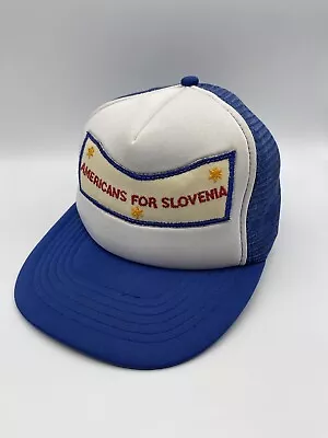 Vintage Americans For Slovenia Royal Blue Mesh Trucker Hat Patch Snapback Crown • $19.99