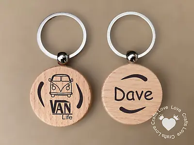 Van Life Keychain Camping Keyring Camper Personalised Name Gift Natural Wood • £3.99