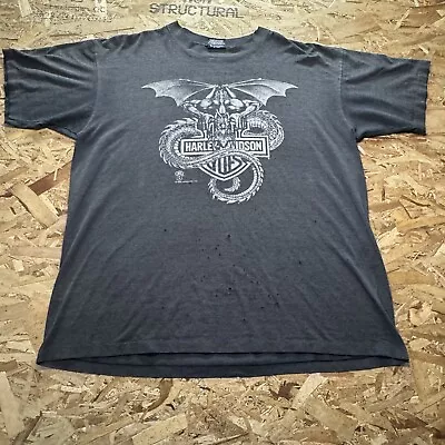 Vntg 1988 Harley Davidson Dragon Gargoyle TShirt Mens XL Single Stitch Thrashed • $75