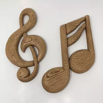 Music Themed Wall Art Wood Carved Musical Note Treble Clef Decor 12  2 Piece Set • $22