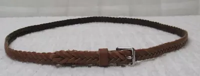 J. Crew Women Medium Skinny Braided Leather Belt Light Brown Silver Buckle Boho • $21.33