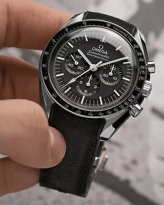 £54.99 • Buy Black - Sailcloth Nylon Nylon Watch Strap Rubber Omega Speedmaster Moonwatch