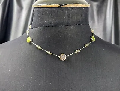 £34 • Buy Vintage Silver Plated Green Enamel Reversible Delicate Monet Jewellery Necklace