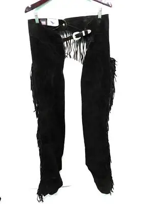 Whitman M Black Suede Leather Fringe Chaps Western Horse Riding Rodeo USA Made • $49.95