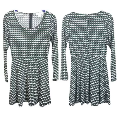 Michael Kors Fit & Flare Jersey Dress Green Geometric Print Size Small Petite • $15