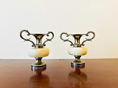 Vintage Pair Of Chrome & Onyx Stone Marble Decorative Bud Vases • £14.99