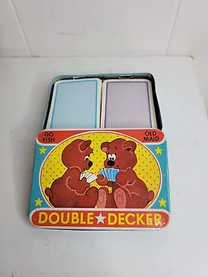 Double Decker Go Fish Old Maid Vintage Tin & Cards Hong Kong - See Condition • $8.99