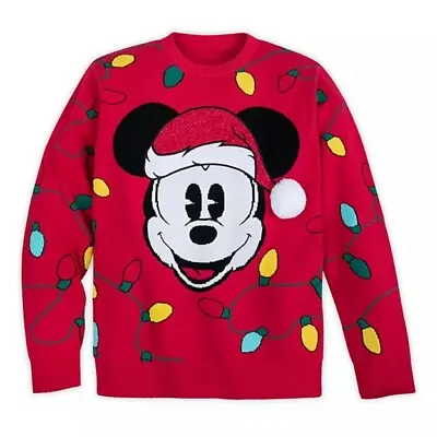 Disney Store Mickey Mouse Holiday Cheer Men's Sweater Light Bulbs Christmas New • $59.95