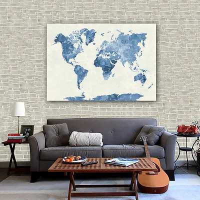 Fabric Canvas Poster Vintage Watercolor Paint World Map Bar Cafe Wall Decor S30 • $6.36