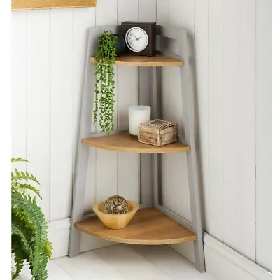 Corner Ladder Shelf Bookcase Display Storage Unit Plant Stand Rack Grey Oak • £360