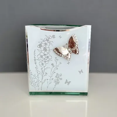 £9.95 • Buy Butterfly Silver Glass Oil Burner, Wax Melt Warmer Glitter & Diamante Gift
