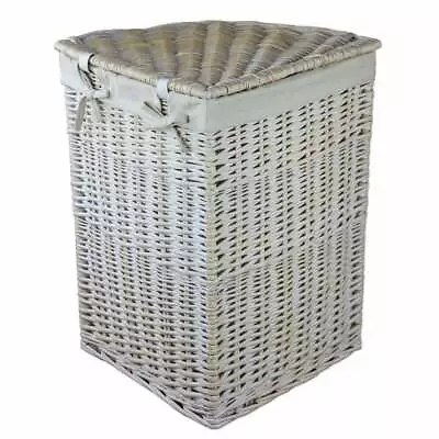 Keswick White Wash Corner Wicker Laundry Basket Linen Lined Washing Bin Wash • £60