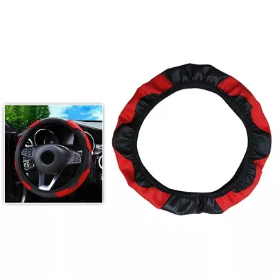 1pc 38CM Car Carbon Fiber Leather Elastic Steering Wheel Cover Part Black+Red • $22.07