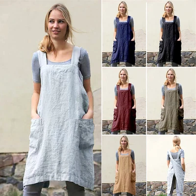 £12.59 • Buy Cotton Linen Cross Back Apron Housework Baking Cook Scarf Florist Dress Oversize