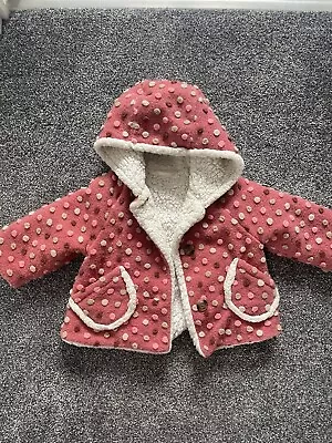 NEXT COAT Girls 12-18 Months Felt Fuzzy Knit Bobbles Spotty Cute Jacket Pink • £4