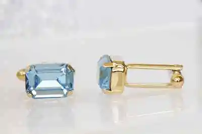 $103.94 • Buy 14K White Gold Over 2.50Ct Emerald Cut Aquamarine Diamond  Lab Create Cufflinks 