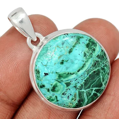 Natural Malachite In Chrysocolla - Congo 925 Silver Pendant Jewelry CP33027 • £20.89