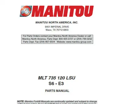 Manitou MLT735-120 LSU Series 6 E3 Parts Catalog • £29.99