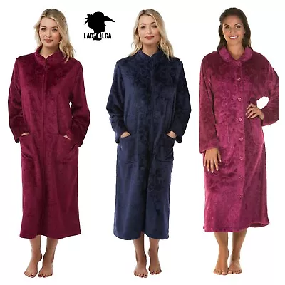 Ladies Soft Feel Cozy Button Up Or Zip Dressing Gown Robe Cover Up Housecoat • £24.99