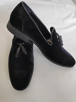 ASOS DESIGN Tassel Loafer BLACK Velvet Velour Evening Wedding Party Shoes UK 10 • £27.95