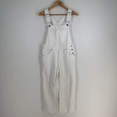 H&M Womens Denim Dungaree Overalls Size 6 White Sleeveless Cotton 069391 • $16.06