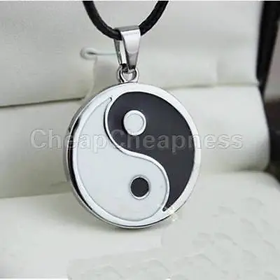 Yin Ying Yang Pendant Black White Necklace Charm With Black Leather Cord A2 • $4.65